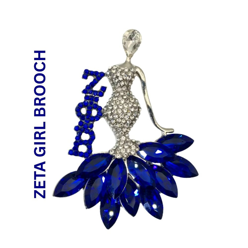 Zeta Phi Beta Brooch | Blue Rhinestone Sorority Pin | Divine 9 Lapel Glam